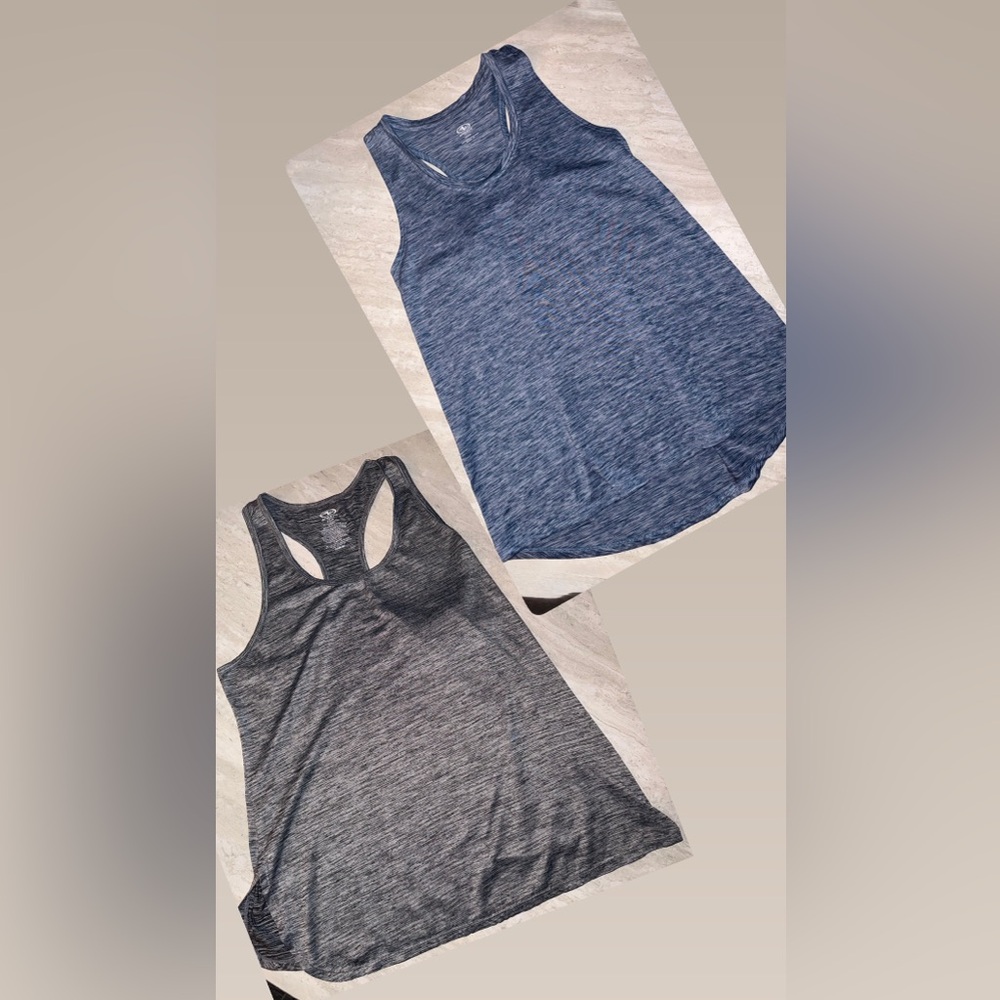 Heather Blue and Gray Women's Racerback Tank Tops